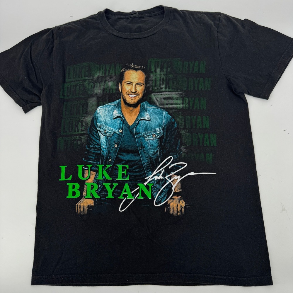 Luke Bryan Kick‎ The Dust Up Tour T-Shirt Mens Small Black Green Concert Graphic